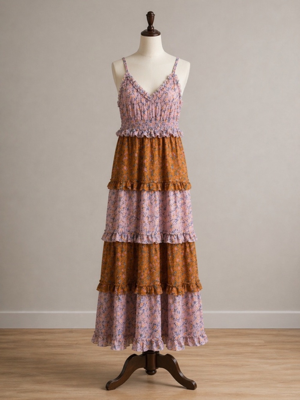 Show Me Your Mumu Maxi Dress M Boho Floral Tiered Cottagecore Sleeveless Flowy